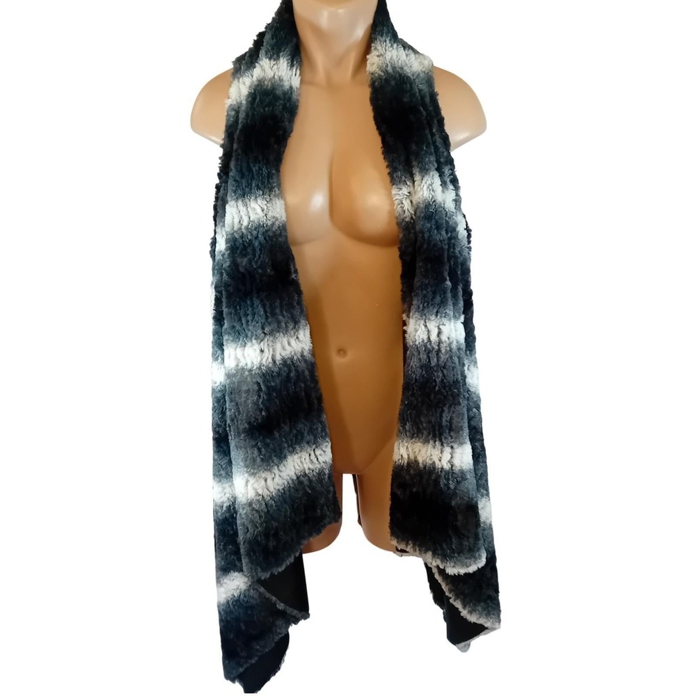 Y2K Paparazzi Faux Fur Open Striped Vest Sleeveless Fuzzy Glam Draped Layers O/S